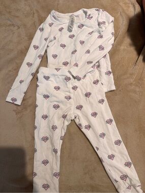 SKIMS White Kids Pajama Set with Pink Heart Logo Print